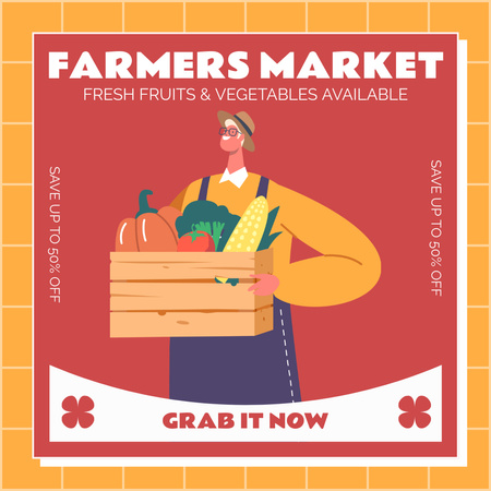 Designvorlage Ankündigung des Verkaufs landwirtschaftlicher Produkte mit Bauernillustration für Instagram AD