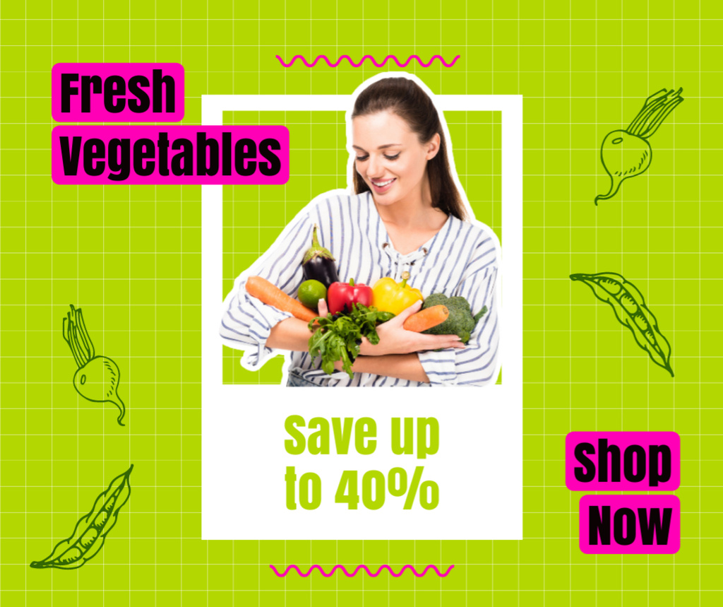 Fresh Veggies With Discount In Green Facebook Modelo de Design