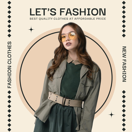 Young Lady in Grey Jacket for New Fashion Arrival Ad Instagram Design Template