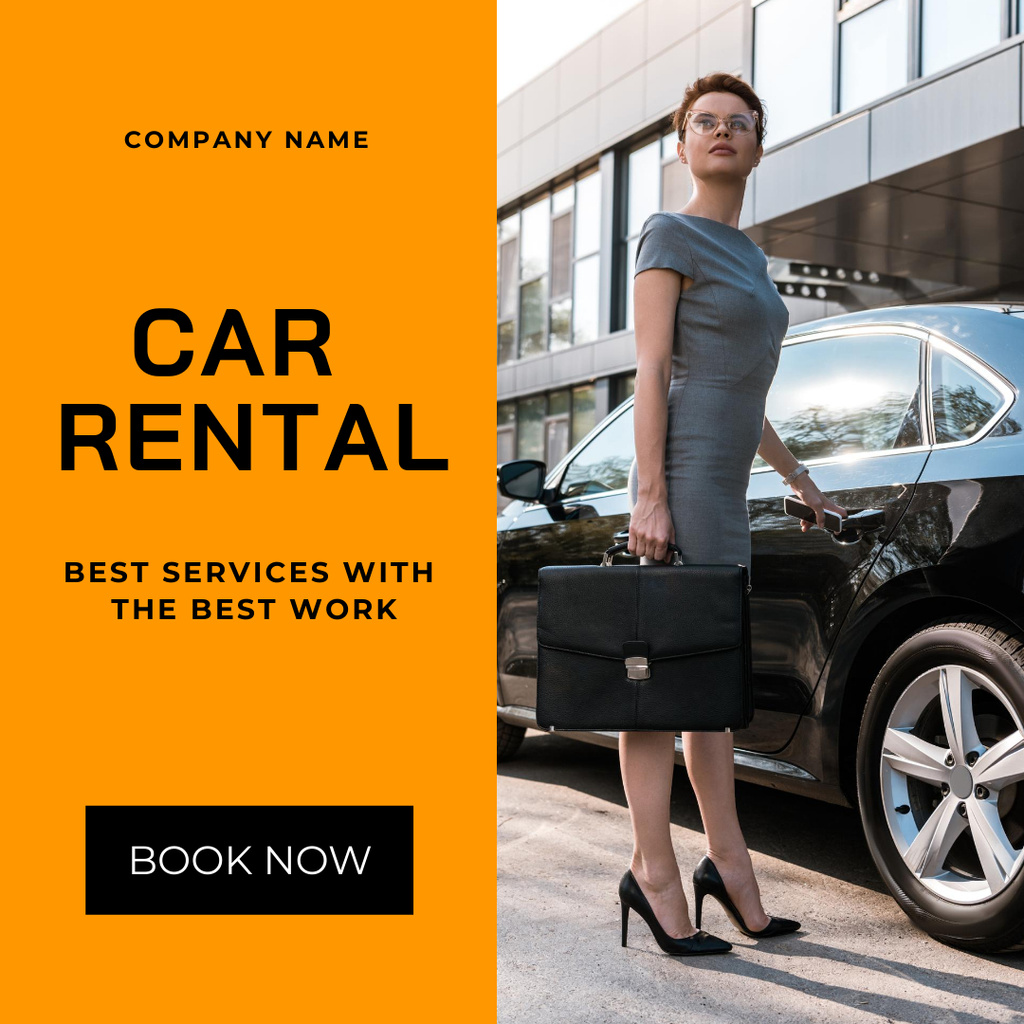 Car Rental Service Advertising with Businesswoman Instagram Tasarım Şablonu
