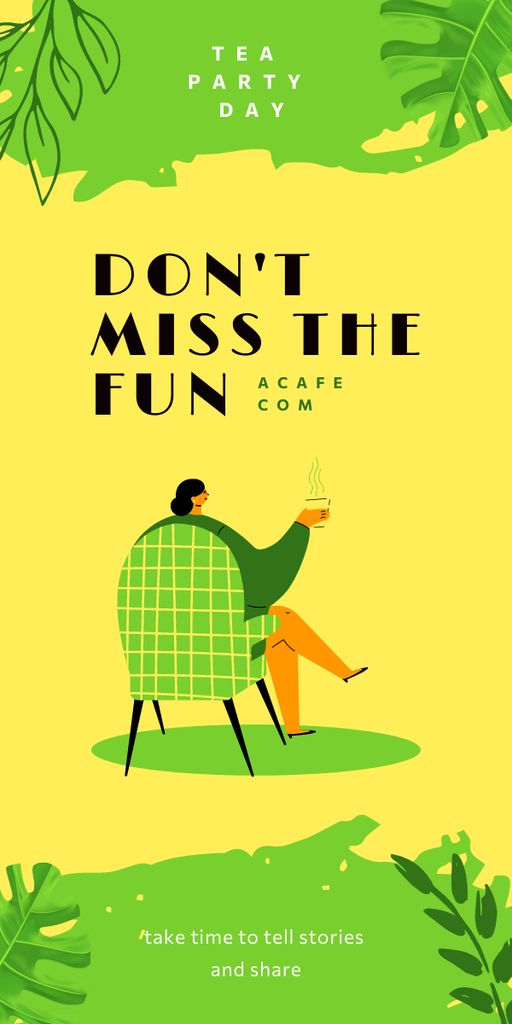 Modèle de visuel Motivational Quote with Woman Drinking Tea in Chair - Graphic