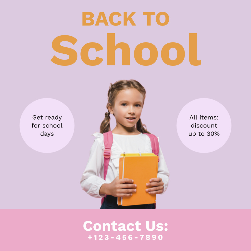 Discount on All School Supplies for Beginning of School Year Instagramデザインテンプレート