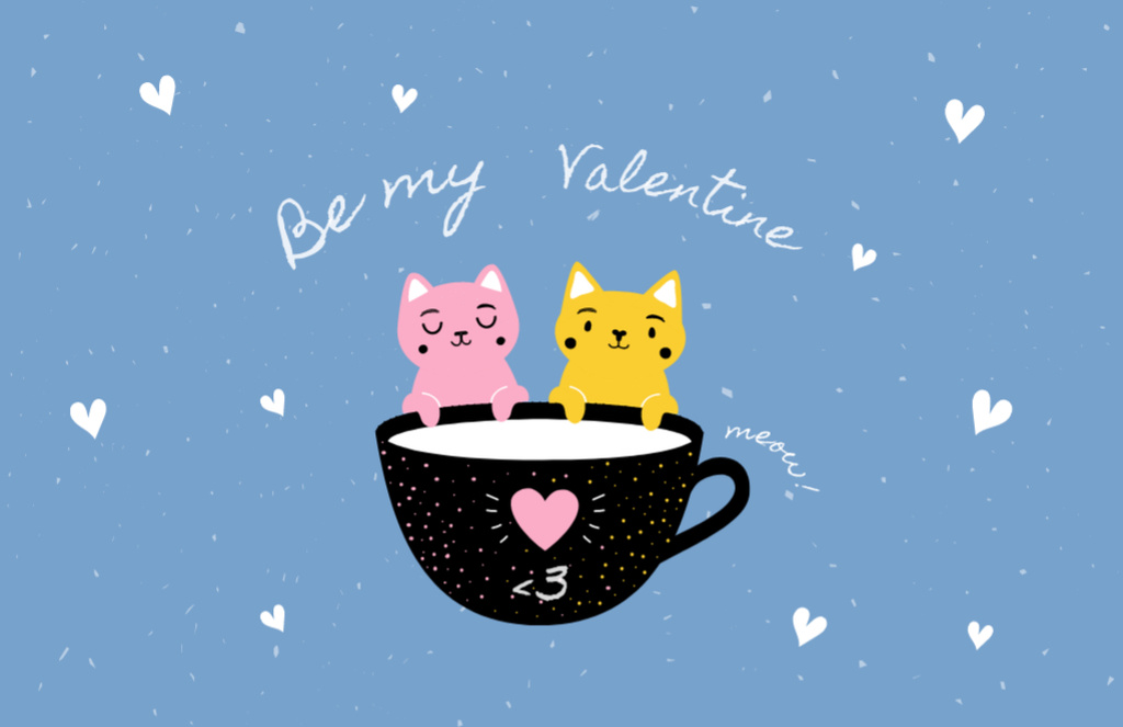 Template di design Happy Valentine's Day Greeting with Cute Cats and Hearts Thank You Card 5.5x8.5in