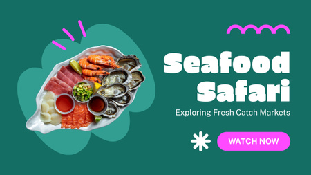 新鮮な魚介類を含む魚市場のプロモーション Youtube Thumbnailデザインテンプレート