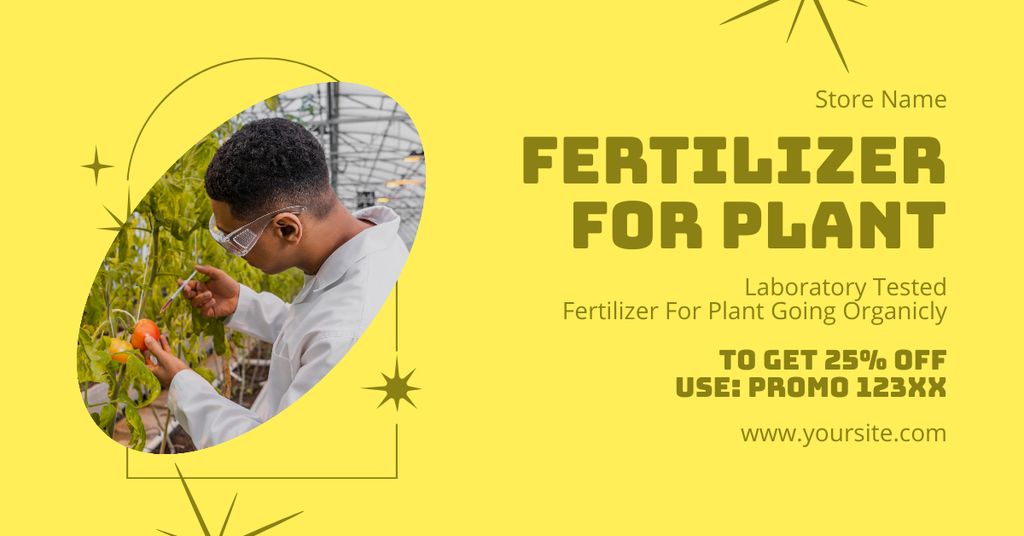 Template di design Offer of Plants Fertilizer on Yellow Facebook AD