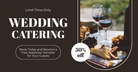 Designvorlage Hochzeits-Catering-Service mit einem Glas Wein für Facebook AD