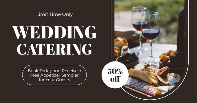 Ontwerpsjabloon van Facebook AD van Wedding Catering Services with Glass of Wine