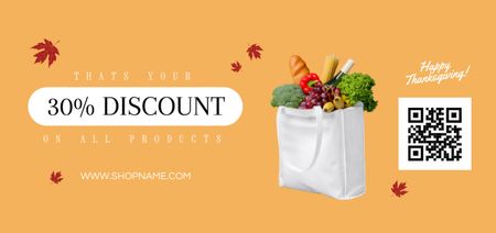 Thanksgiving Discount Offer with Groceries in Bag Coupon Din Large Design Template