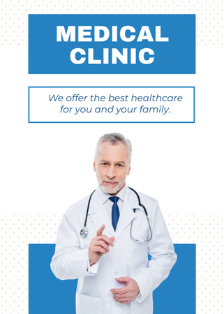 Medical Clinic Services with Professional Mature Doctor Flayer Design Template
