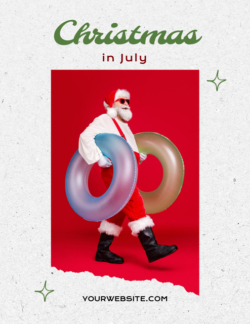 Christmas in July with Happy Santa Claus in Red Flyer 8.5x11in Tasarım Şablonu