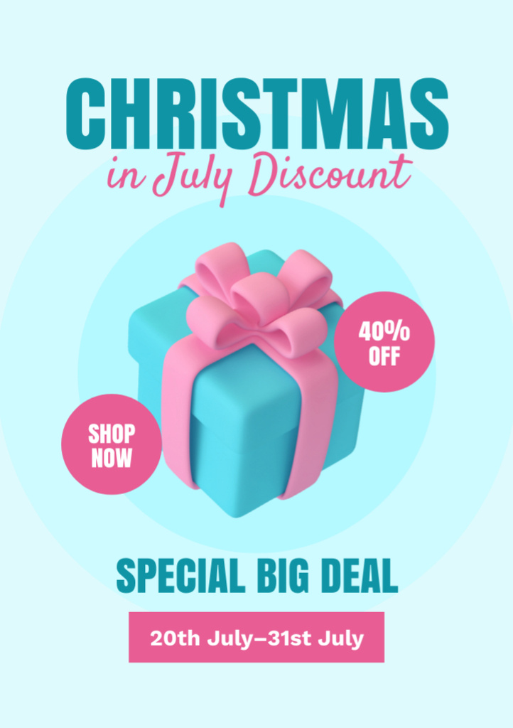 July Christmas Discount Announcement with Cute Box Flyer A7 Šablona návrhu