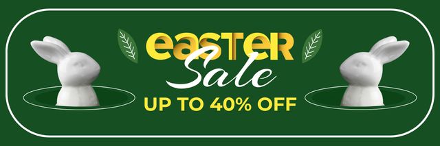 Easter Sale Promotion with White Rabbits on Green Twitter Design Template
