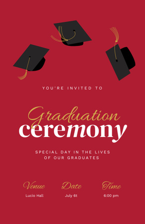 Graduation Ceremony Announcement With Graduators' Hats Invitation 5.5x8.5in Design Template