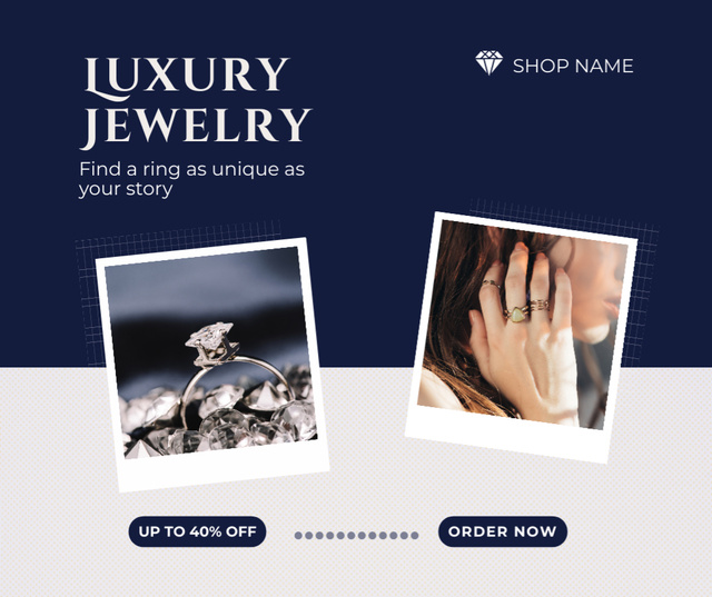 White Gold Ring with Diamond Facebook – шаблон для дизайну