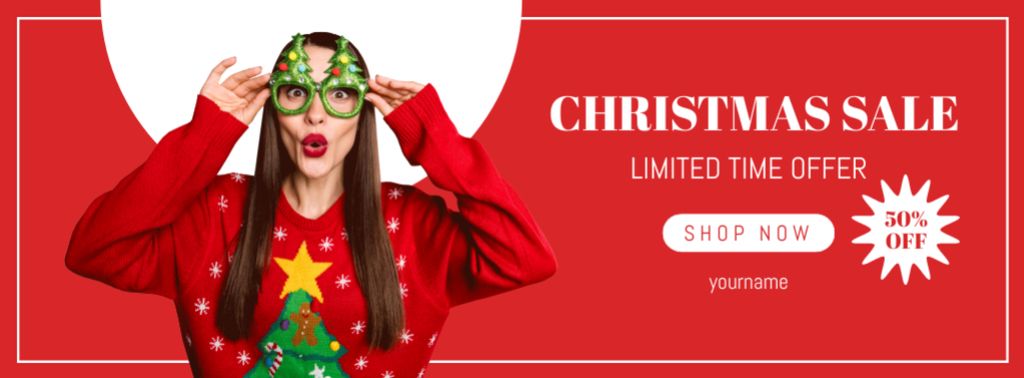 Christmas Sale Limited Time Offer Red Facebook cover Πρότυπο σχεδίασης