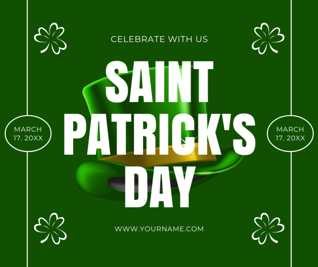 Festive St. Patrick's Day Greeting with Green Hat Facebook Modelo de Design