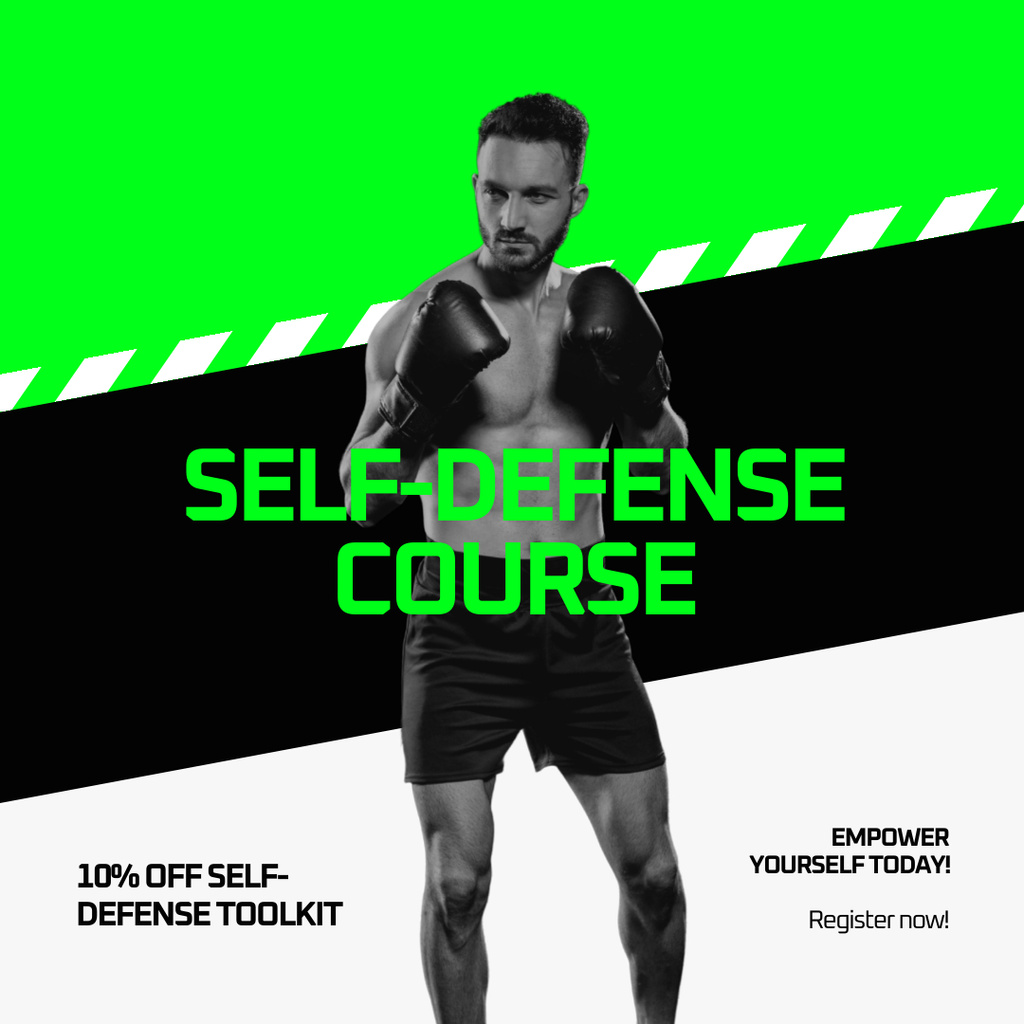 Self-Defense Course Ad with Man in Boxing Gloves Instagram AD Tasarım Şablonu
