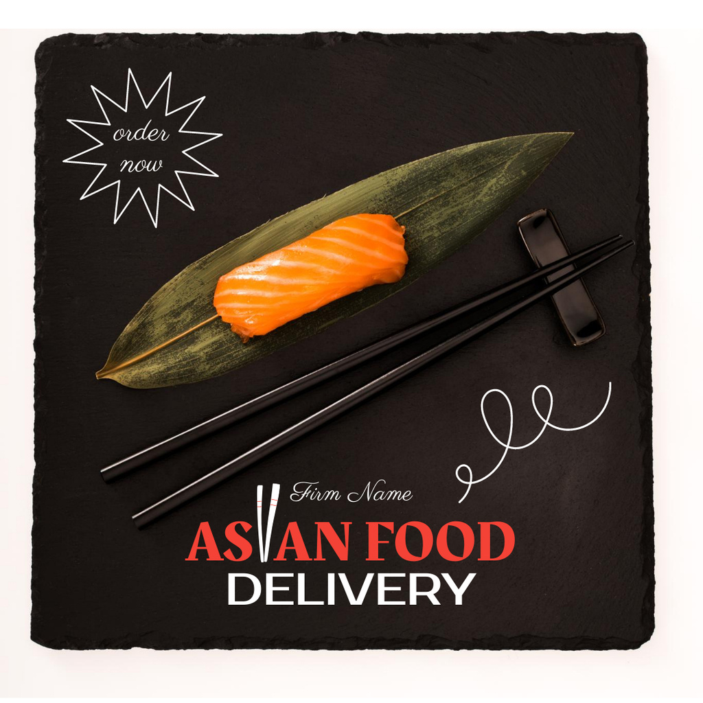 Asian Food Delivery Services Offer With Chopsticks Instagram AD Tasarım Şablonu