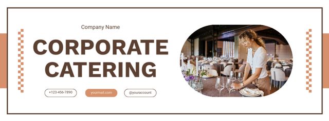 Ontwerpsjabloon van Facebook cover van Services of Corporate Catering with Woman Waiter in Restaurant