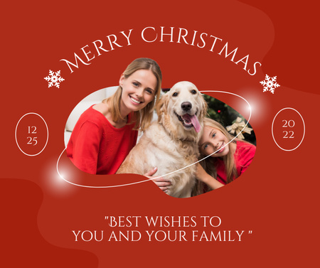 Plantilla de diseño de Merry Christmas Wishes with Family and Dog Facebook 