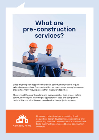 Pre-construction Services Ad with Building Workers Newsletter Design Template