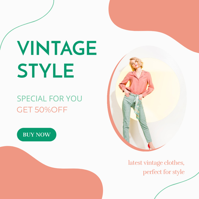 Woman in Retro Style Clothes Pink Instagram AD Design Template