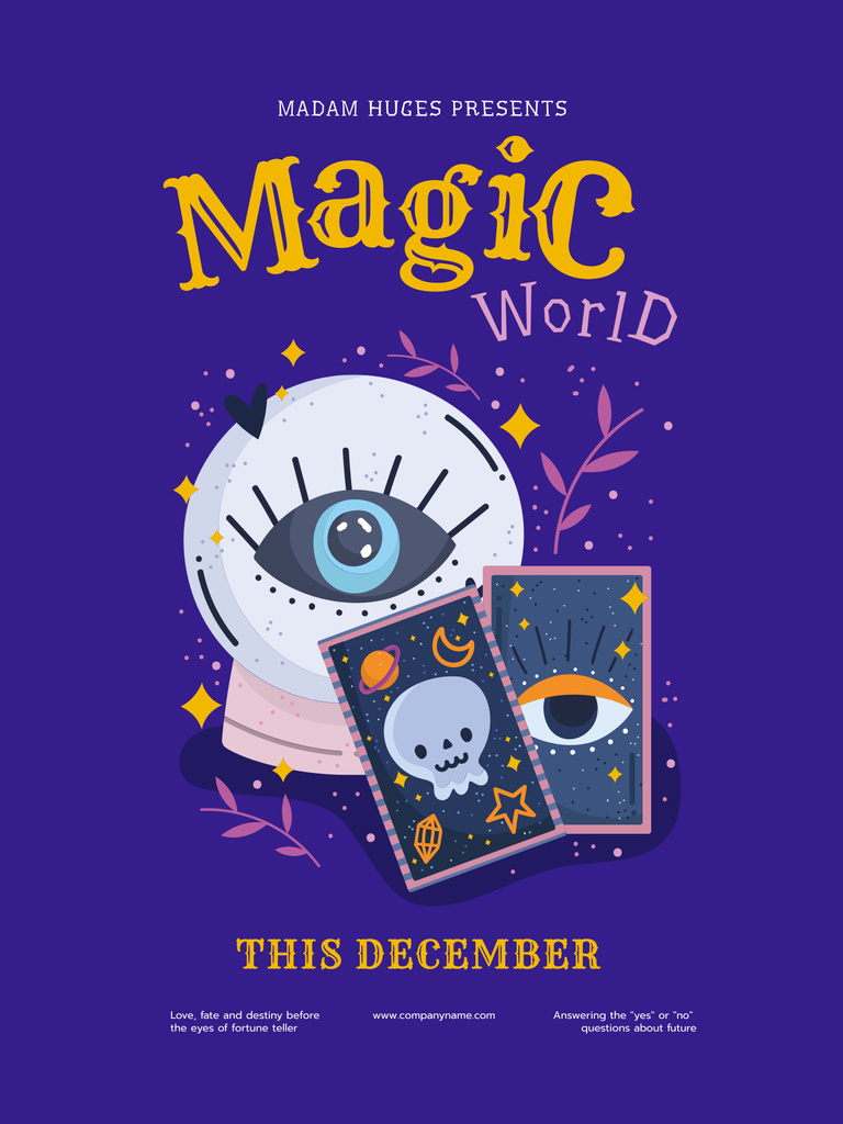 Magic Show Announcement with Tarot Cards Illustration Poster 36x48in Modelo de Design