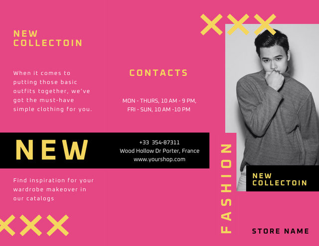 Ontwerpsjabloon van Brochure 8.5x11in van Stylish Handsome Young Man with New Collection Ad in Pink