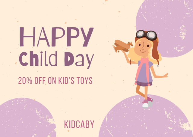 Child Day Celebration With Toys Discount and Cute Girl Postcard 5x7in – шаблон для дизайну