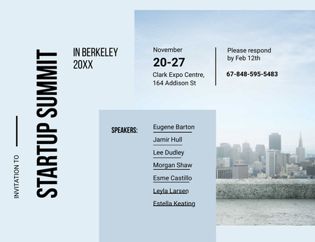 Startup Summit With City Buildings Invitation 13.9x10.7cm Horizontal Design Template