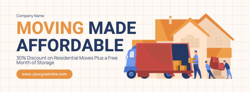 Plantilla de diseño de Affordable Moving Services with Truck near House Facebook cover 
