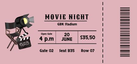 Szablon projektu Ogłoszenie o wydarzeniu wieczoru filmowego w kolorze różowym Ticket DL