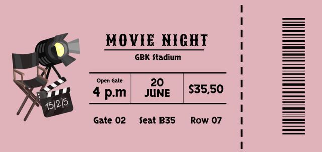 Movie Night Event Announcement In Pink Ticket DL Modelo de Design