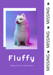 Lost Fluffy White Dog Announcement on Purple
