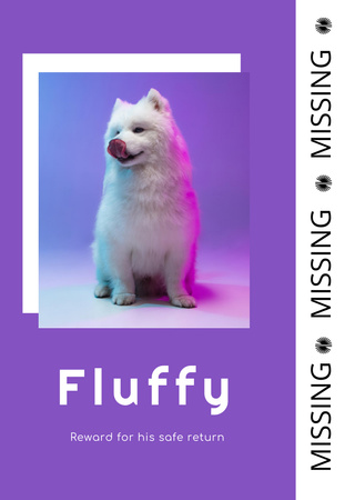 Lost Dog information in purple Flyer A6 Tasarım Şablonu