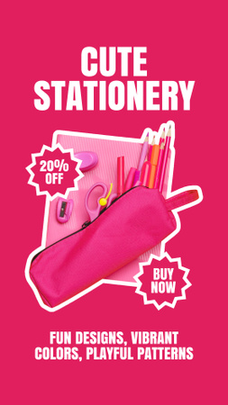 Offer of Cute Pink Bright Stationery Instagram Story Modelo de Design