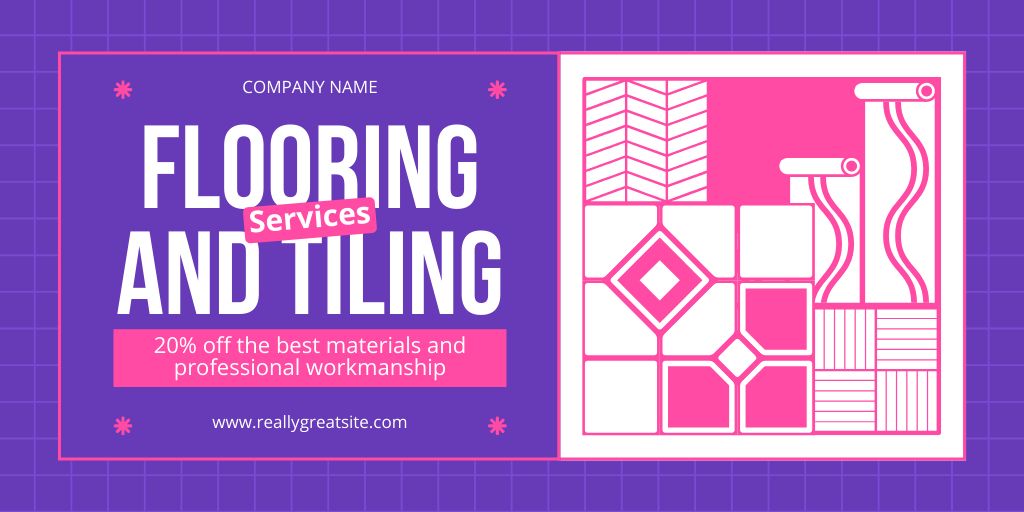 Ontwerpsjabloon van Twitter van Flooring & Tiling Services Ad with Illustration of Samples