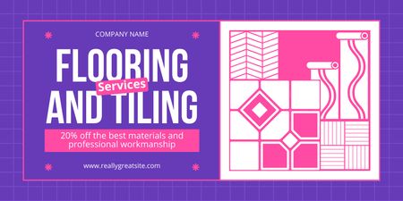 Flooring & Tiling Services Ad with Illustration of Samples Twitter Design Template