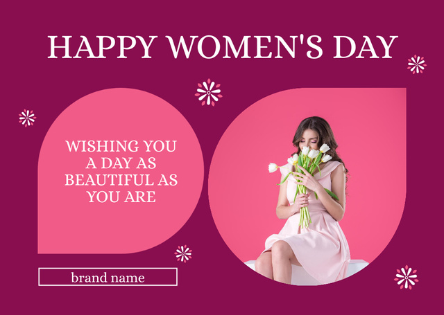 Phrase on International Women's Day with Happy Woman Card Modelo de Design