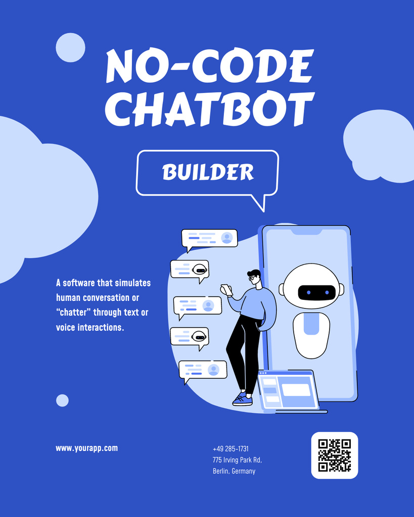 No-Code Chatbot Services with Cute Robot Poster 16x20in Tasarım Şablonu