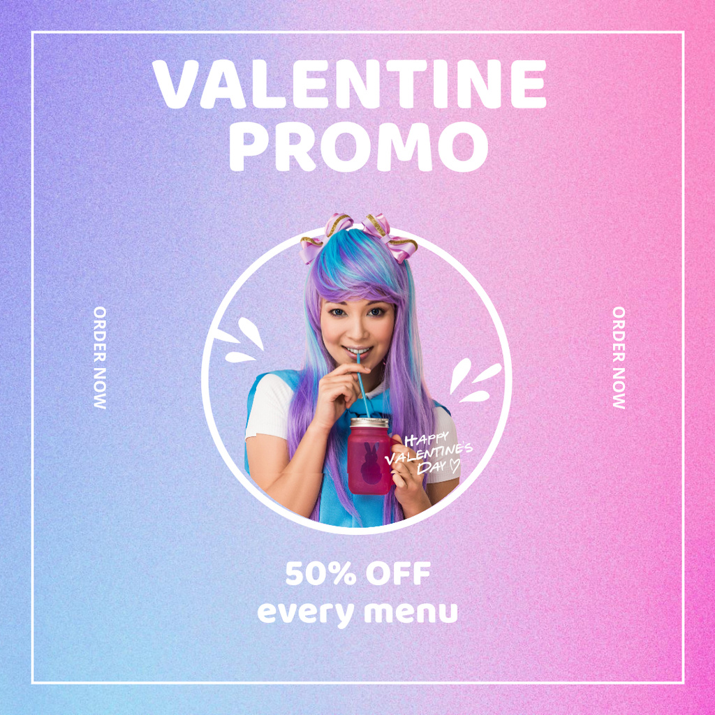Valentine's Day Menu Promo with Young Asian Girl in Cosplay Costume Instagram ADデザインテンプレート