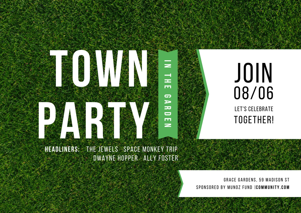 Szablon projektu Announcement of Town Party in the Garden on Green Grass Poster B2 Horizontal