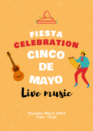 Bright Celebration Of Cinco de Mayo With Guitar Poster A3 Tasarım Şablonu