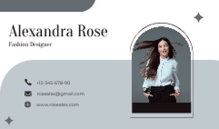 Creative Business Offer with an Attractive Brunette Business card Modelo de Design