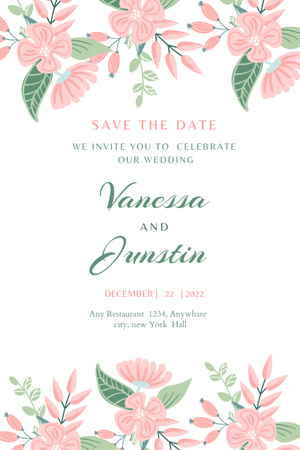Wedding Event Announcement With Flowers Postcard 4x6in Vertical tervezősablon