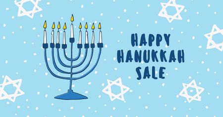 Szablon projektu Hanukkah Sale Ad with Menorah in blue Facebook AD