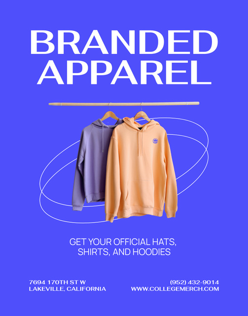 College Apparel and Merchandise with Hoodie on Blue Poster 22x28inデザインテンプレート
