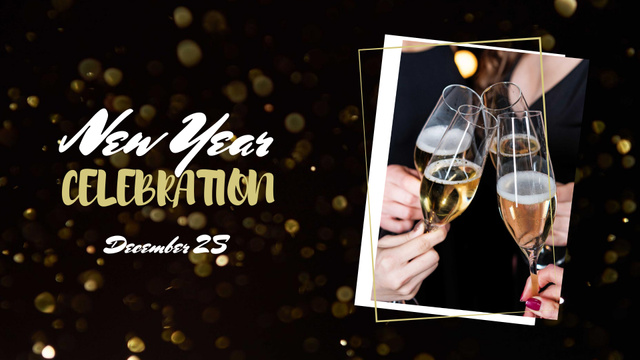 New Year Celebration with People holding Champagne FB event cover Design Template