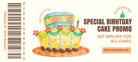 Template di design Promo speciale torta di compleanno Coupon 3.75x8.25in