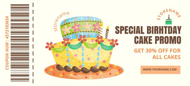 Special Birthday Cake Promo Coupon 3.75x8.25in tervezősablon